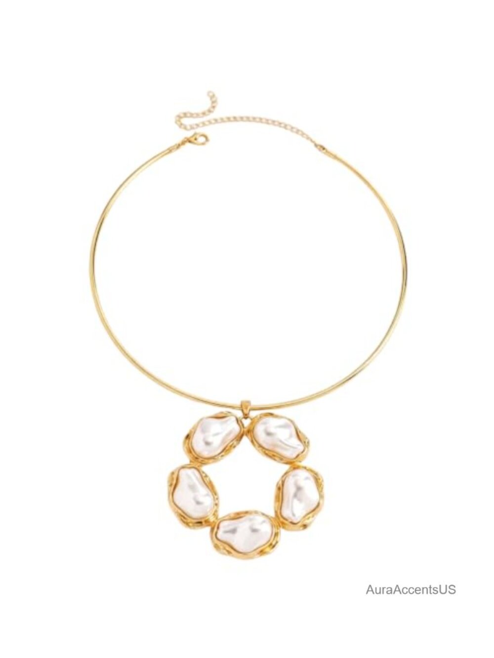 Baroque Pearl Gold Tone Collar Choker Necklace Statement